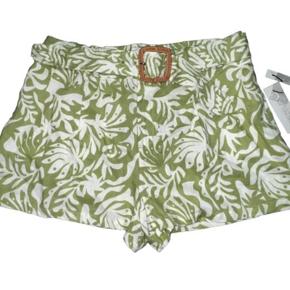 {Rachel Zoe) Green Leaf Print Women's Shorts, BRAND NEW, TROPICAL, TAGS